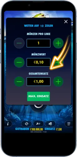 Big Bass Bonanza Einsatz und Münzwert einstellen