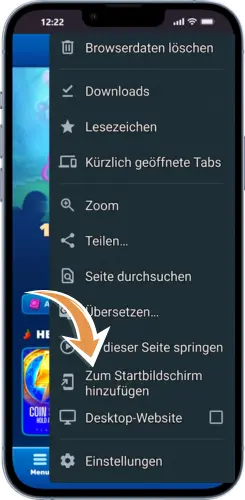 Big Bass Bonanza Android Browser Menü öffnen