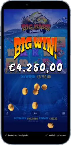 Big Bass Bonanza Big Win mit 4250 Euro