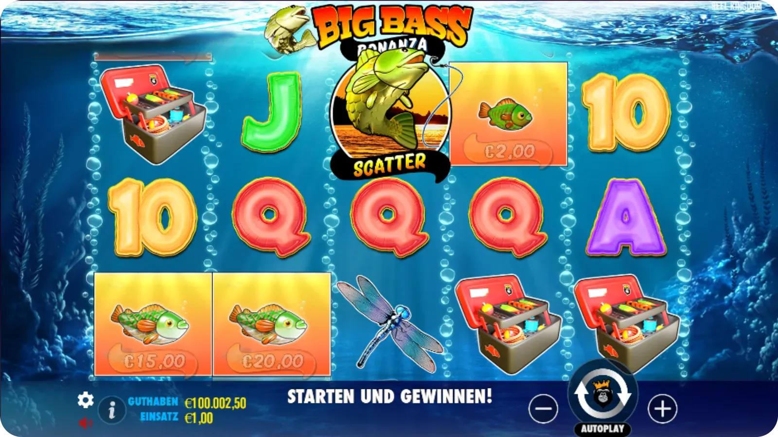 Big Bass Bonanza Spielbildschirm – Hauptmodus mit 5 Walzen